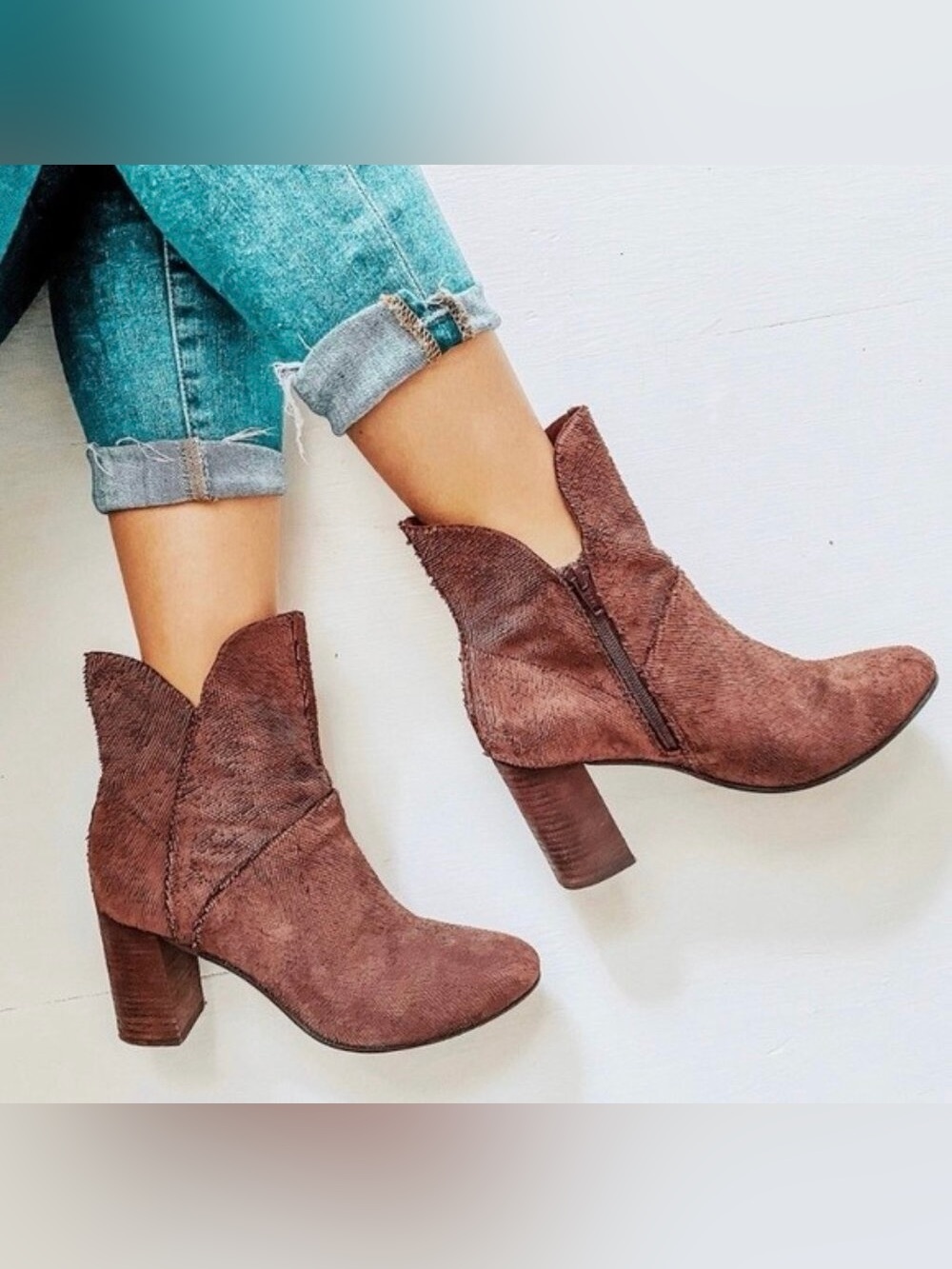Seychelles Burgundy Tulip-Trim Prop Textured Leather Heeled Ankle Booties